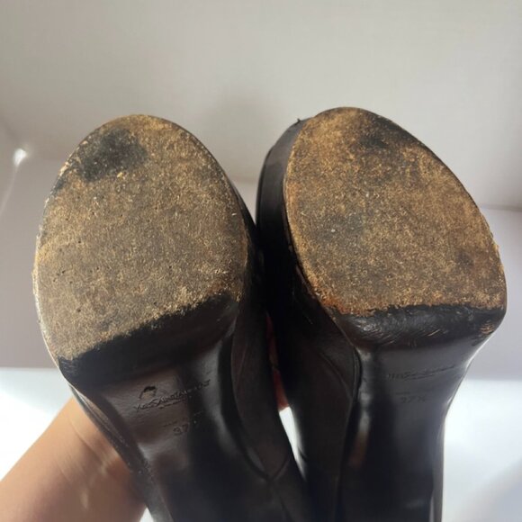 Yves Saint Laurent YSL Paris Metallic Bronze Leather Platform Peep Toe US 7.5 - Picture 9 of 11